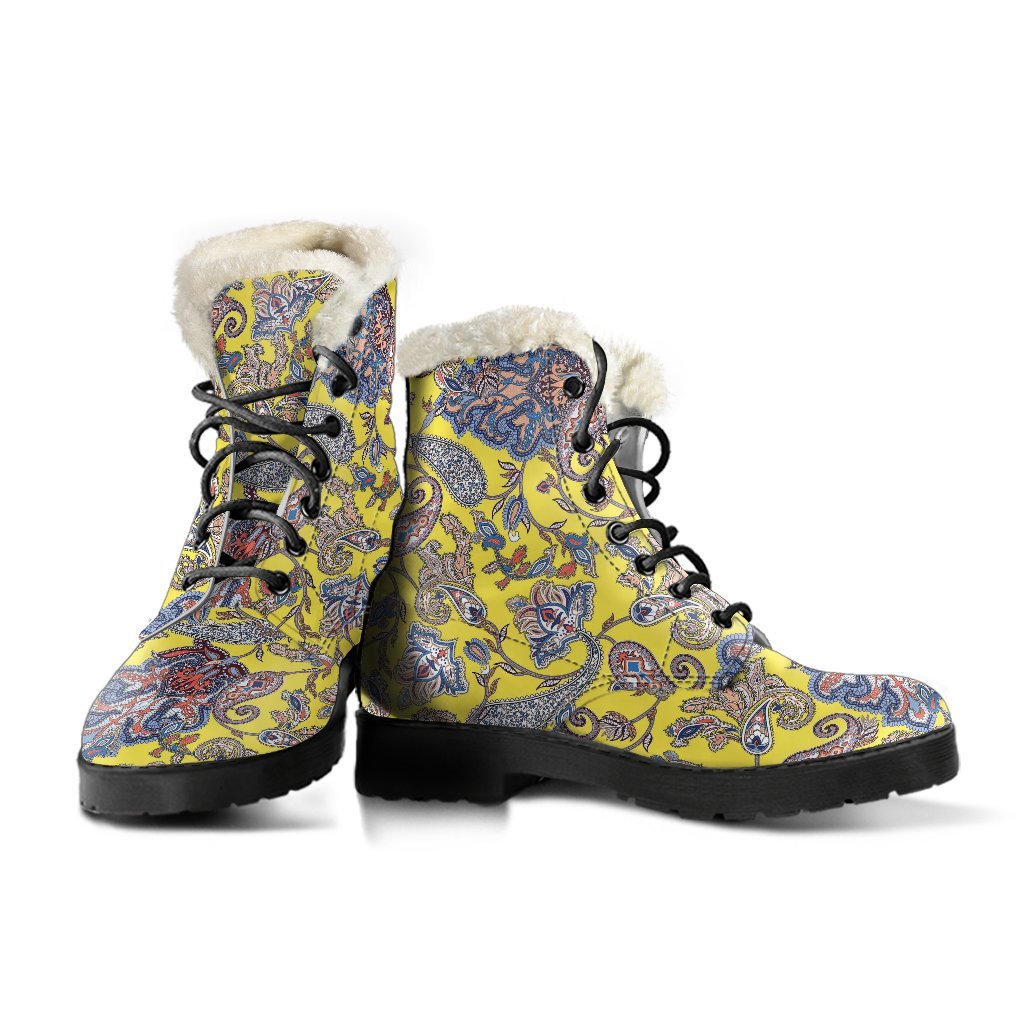 Yellow Paisley Pattern Print Comfy Winter Boots-grizzshop