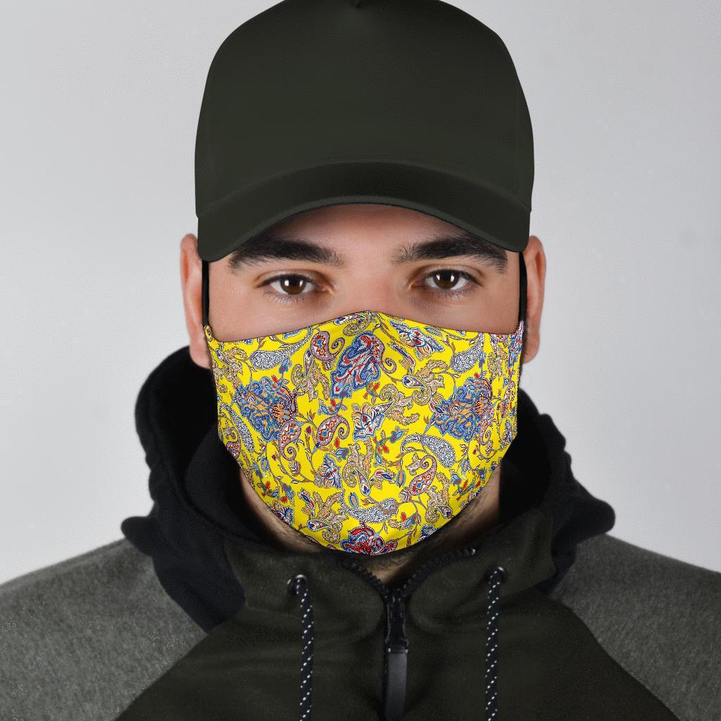 Yellow Paisley Pattern Print Face Mask-grizzshop