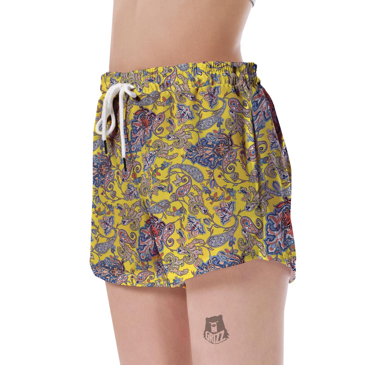 Yellow Paisley Pattern Print Women's Shorts-grizzshop