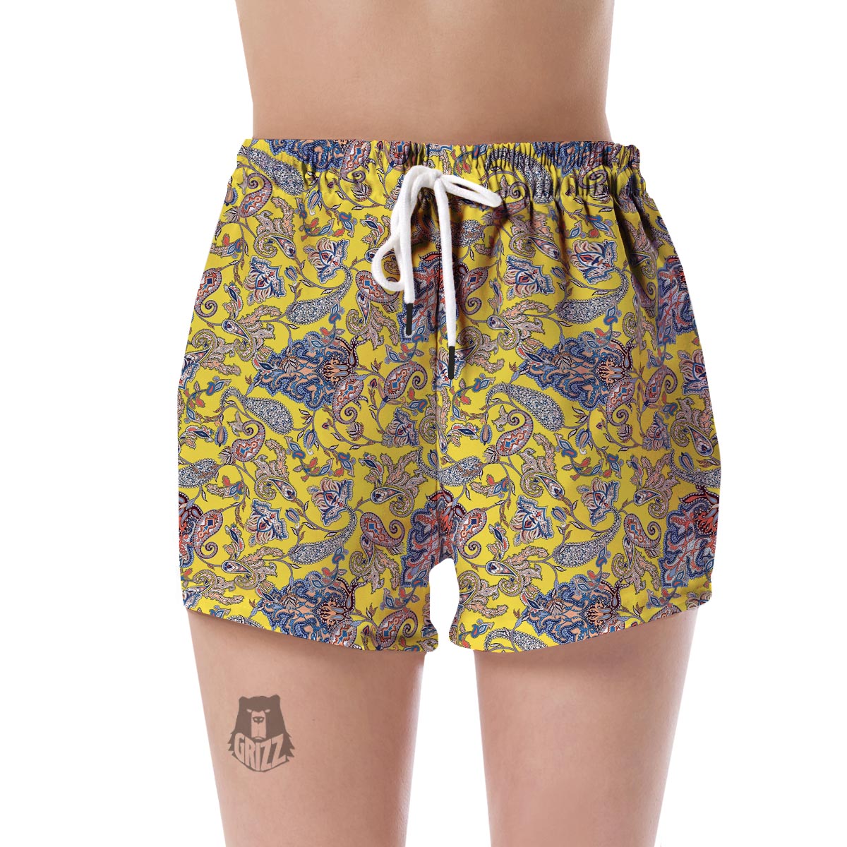 Yellow Paisley Pattern Print Women's Shorts-grizzshop
