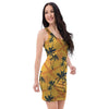 Yellow Palm Tree Hawaiian Print Bodycon Dress-grizzshop