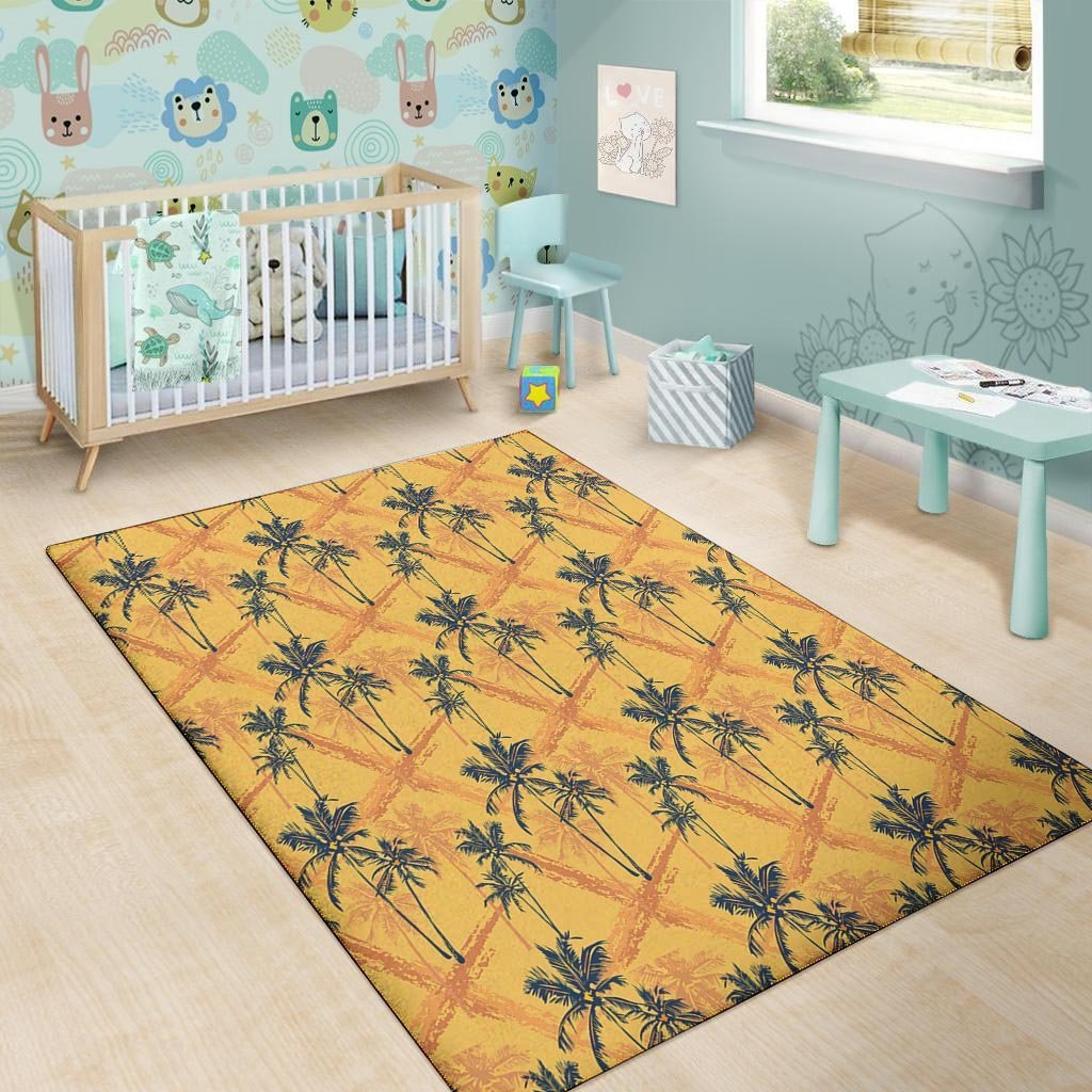 Yellow Palm Tree Hawaiian Print Floor Mat-grizzshop
