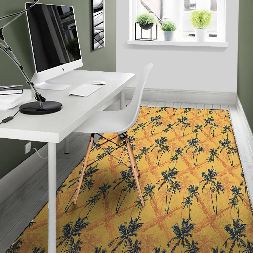 Yellow Palm Tree Hawaiian Print Floor Mat-grizzshop
