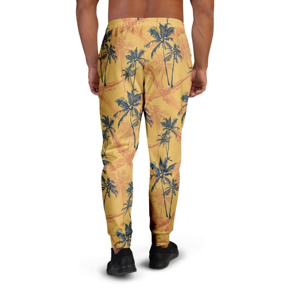 Yellow Palm Tree Hawaiian Print Men's Joggers-grizzshop