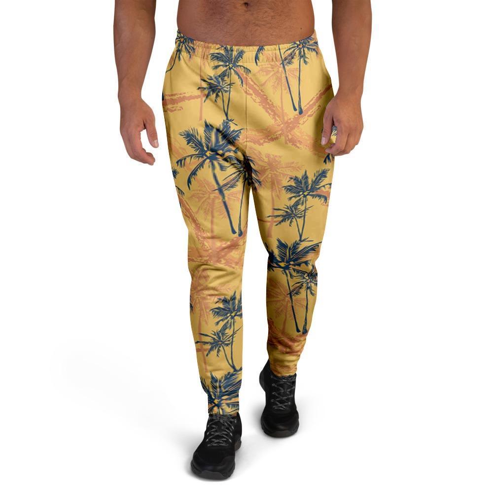 Yellow Palm Tree Hawaiian Print Men's Joggers-grizzshop