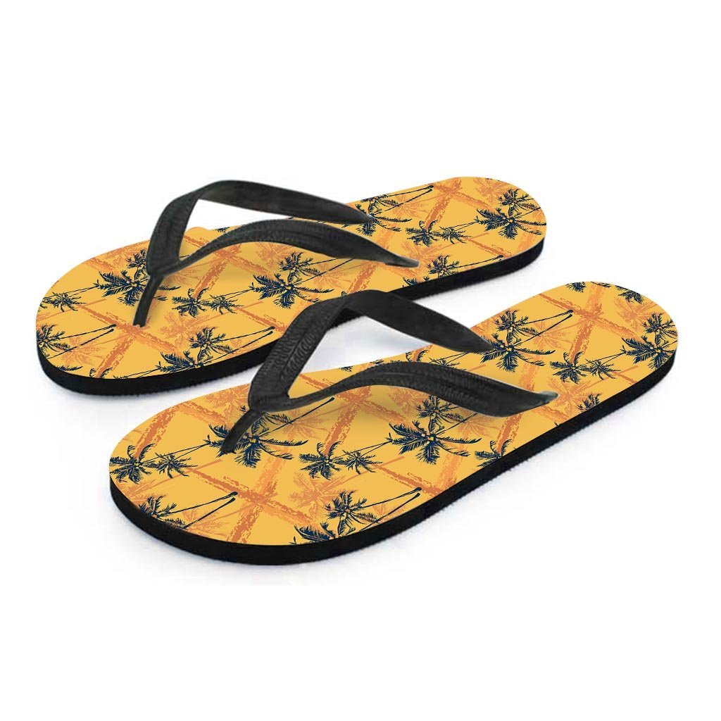 Yellow Palm Tree Hawaiian Print Women's Flip Flops-grizzshop