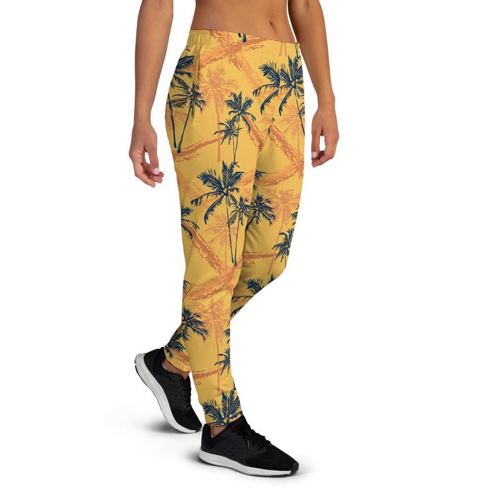 Yellow Palm Tree Hawaiian Print Women's Joggers-grizzshop