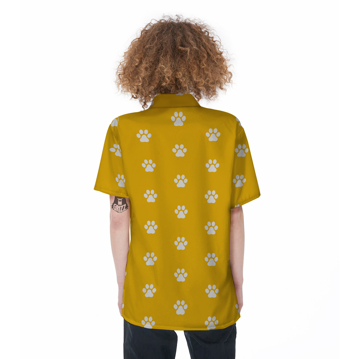 Yellow Paw Print Women's Short Sleeve Shirts-grizzshop