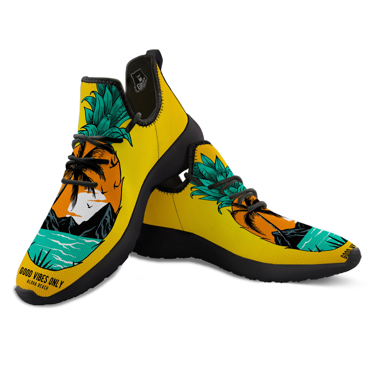 Yellow Pineapple Aloha Tropical Island Print Black Athletic Shoes-grizzshop