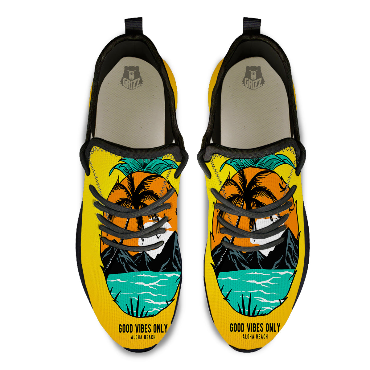 Yellow Pineapple Aloha Tropical Island Print Black Athletic Shoes-grizzshop