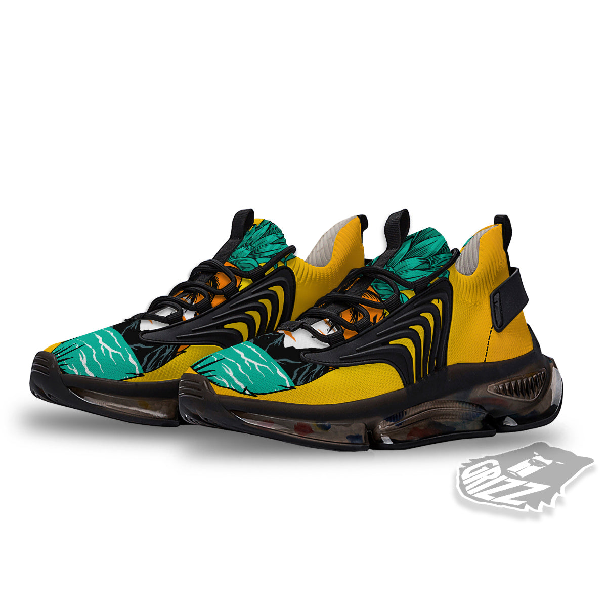 Yellow Pineapple Aloha Tropical Island Print Black Gym Shoes-grizzshop