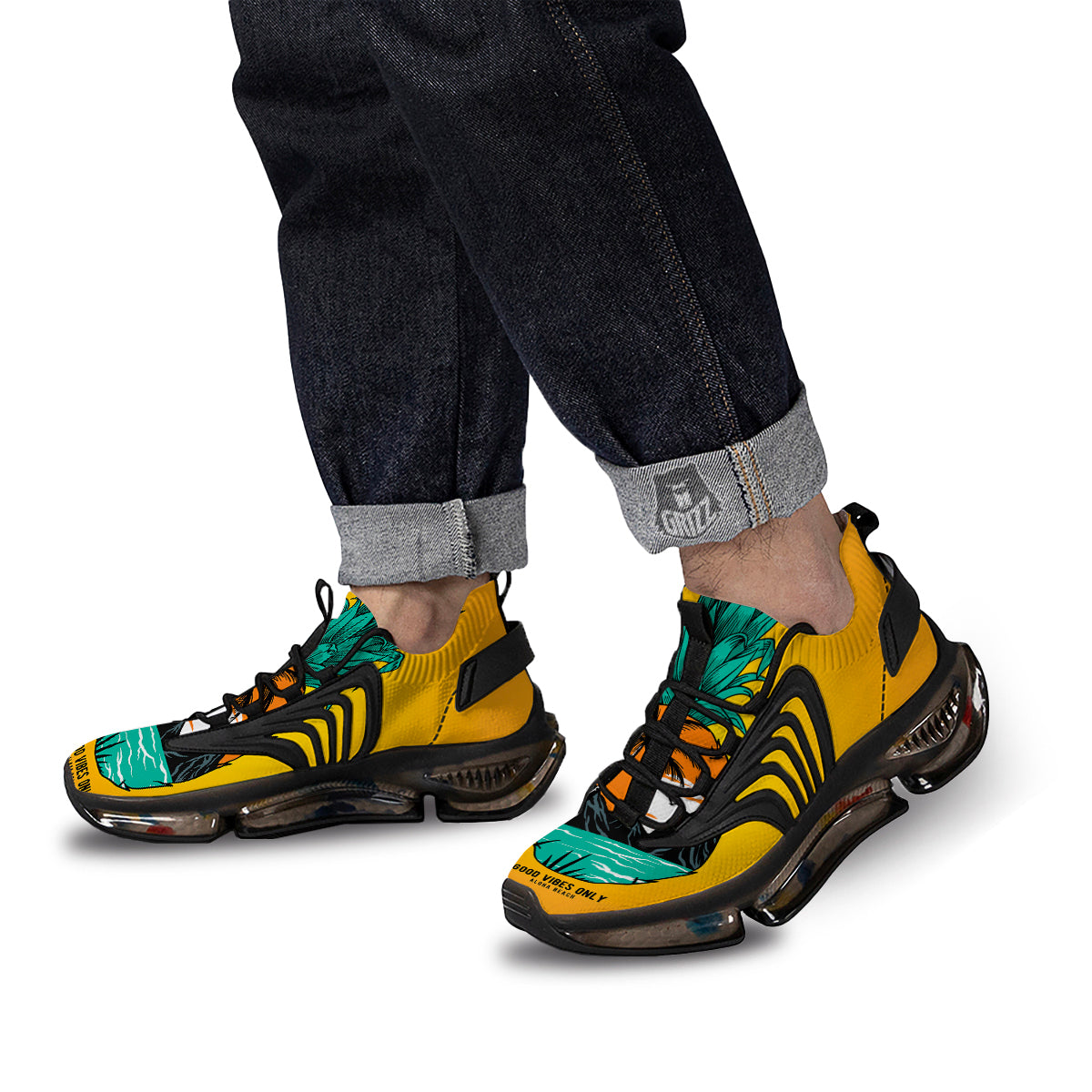 Yellow Pineapple Aloha Tropical Island Print Black Gym Shoes-grizzshop
