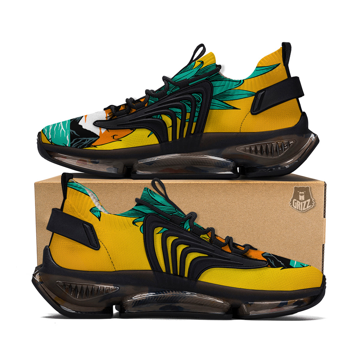 Yellow Pineapple Aloha Tropical Island Print Black Gym Shoes-grizzshop