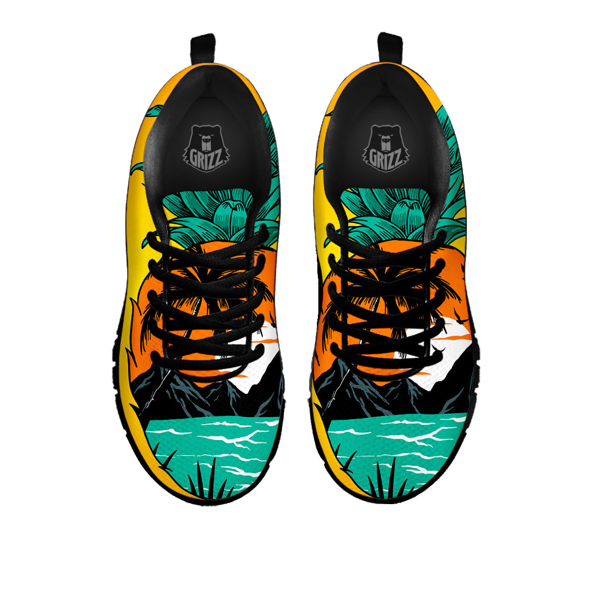 Yellow Pineapple Aloha Tropical Island Print Black Sneaker-grizzshop