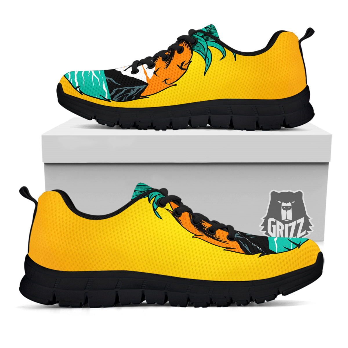 Yellow Pineapple Aloha Tropical Island Print Black Sneaker-grizzshop