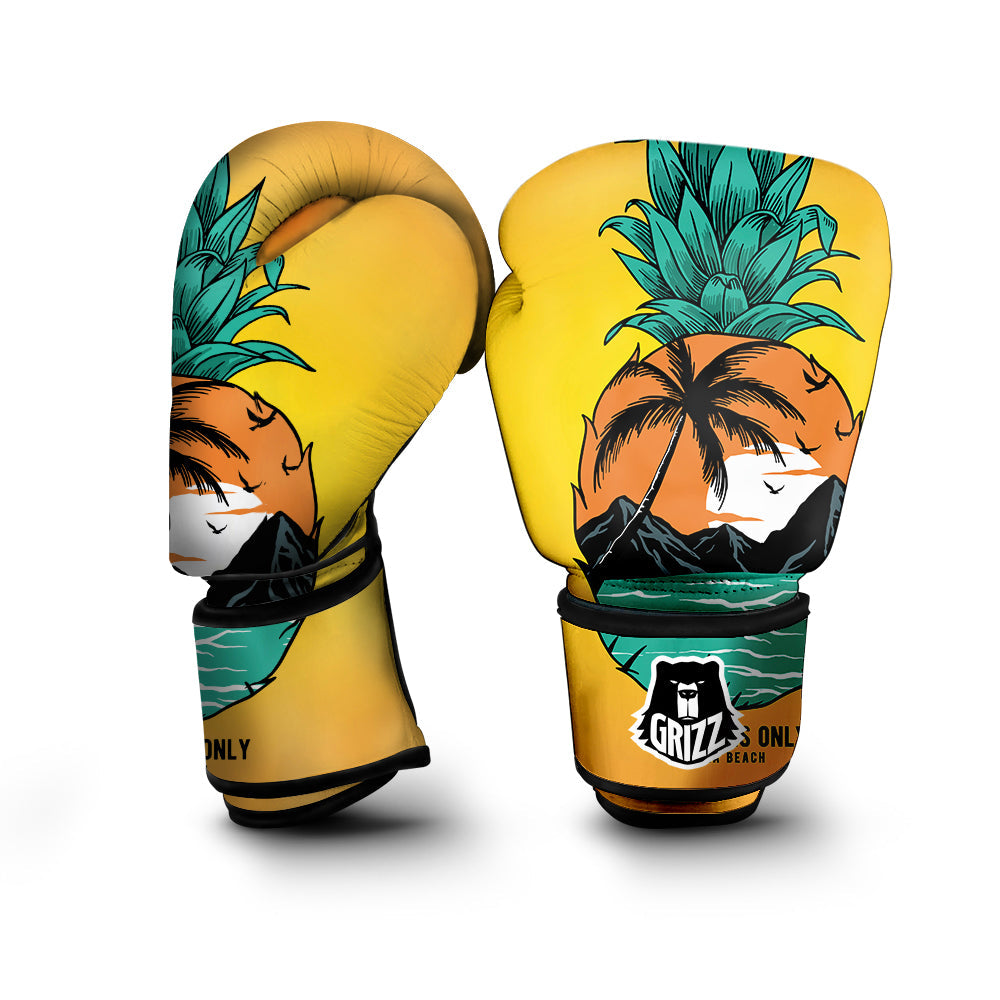 Yellow Pineapple Aloha Tropical Island Print Boxing Gloves-grizzshop