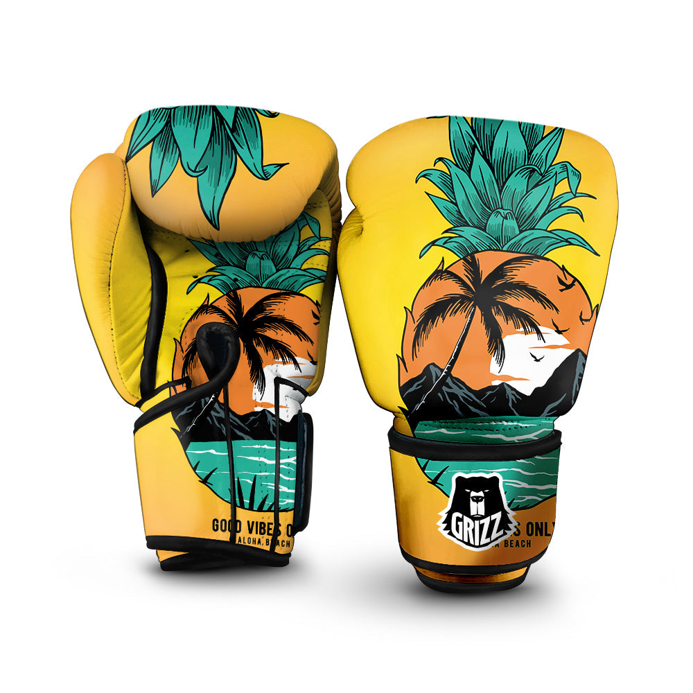 Yellow Pineapple Aloha Tropical Island Print Boxing Gloves-grizzshop