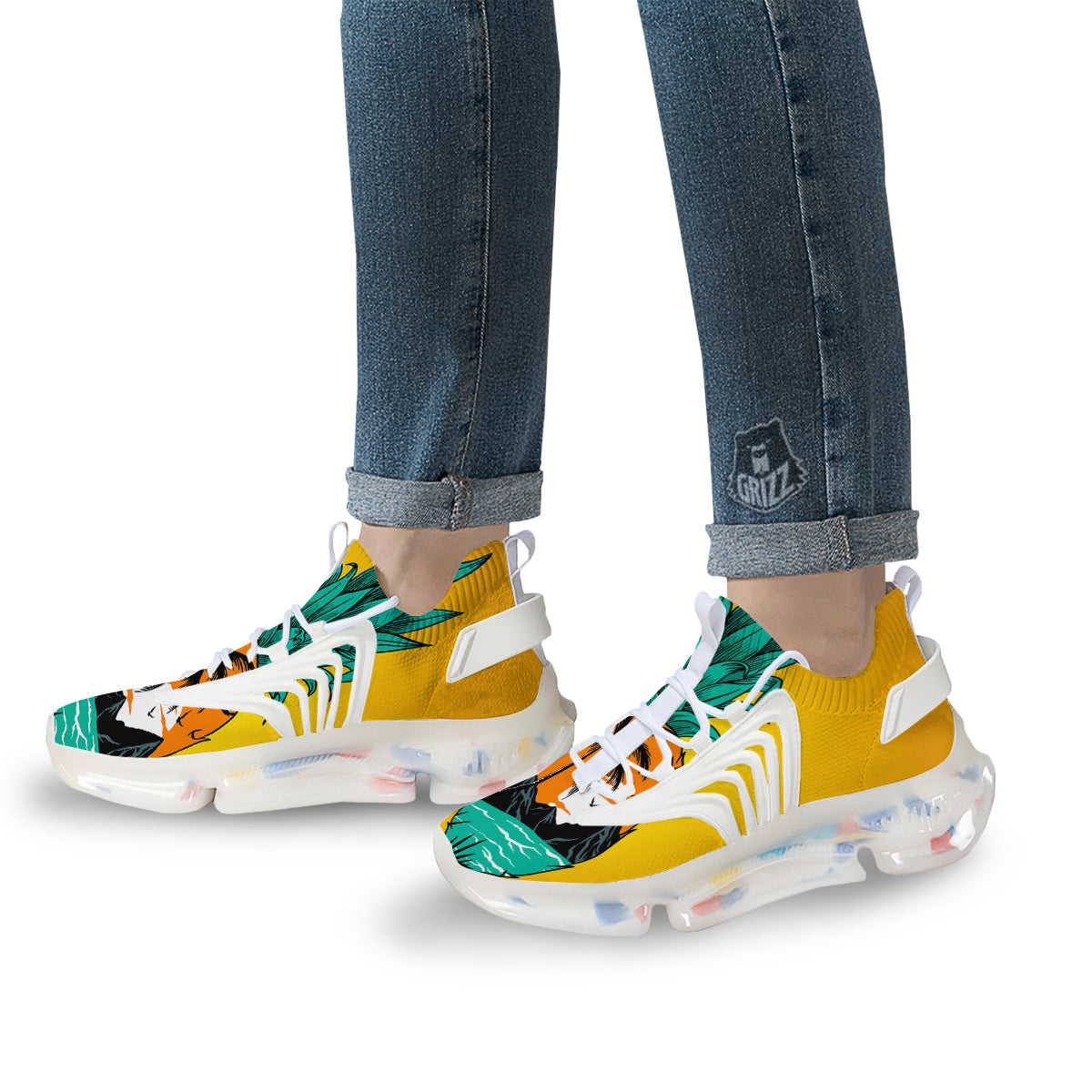 Yellow Pineapple Aloha Tropical Island Print White Gym Shoes-grizzshop