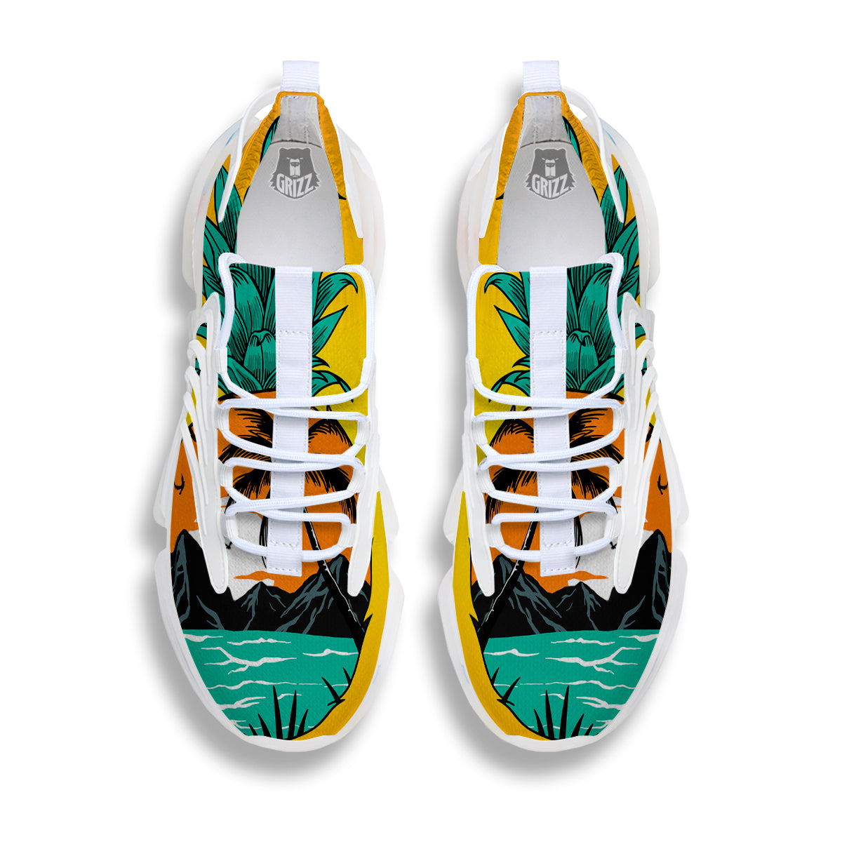 Yellow Pineapple Aloha Tropical Island Print White Gym Shoes-grizzshop