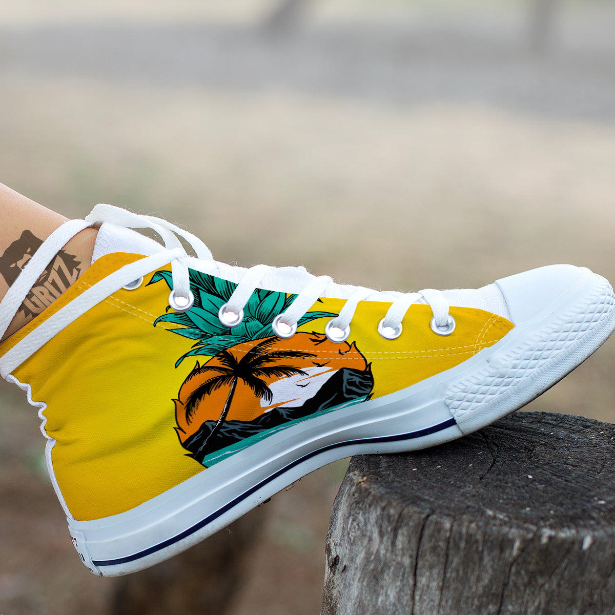 Yellow Pineapple Aloha Tropical Island Print White High Top Shoes-grizzshop