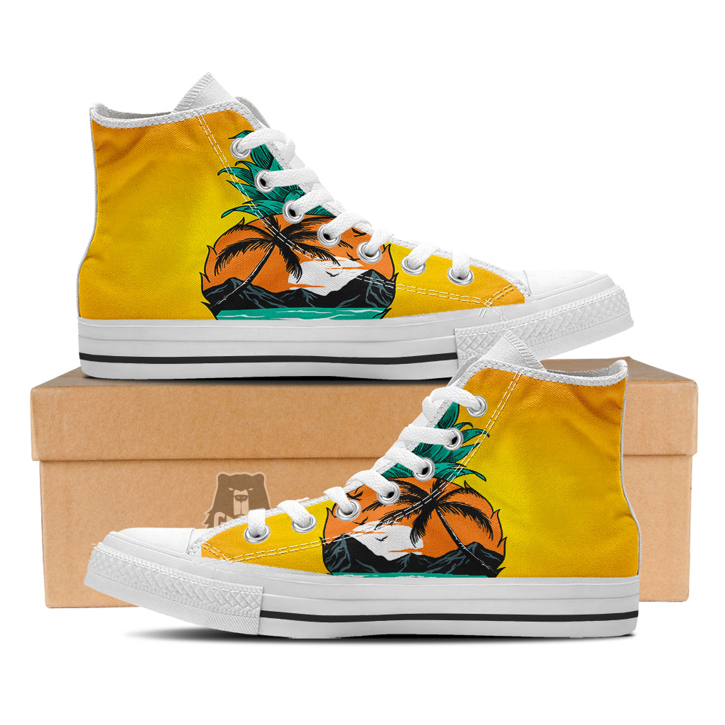 Yellow Pineapple Aloha Tropical Island Print White High Top Shoes-grizzshop