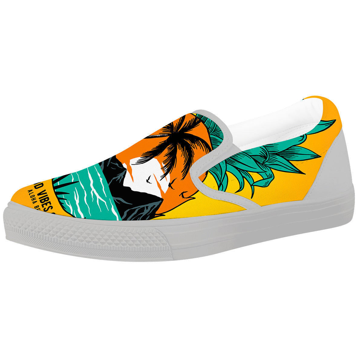 Yellow Pineapple Aloha Tropical Island Print White Slip On Shoes-grizzshop