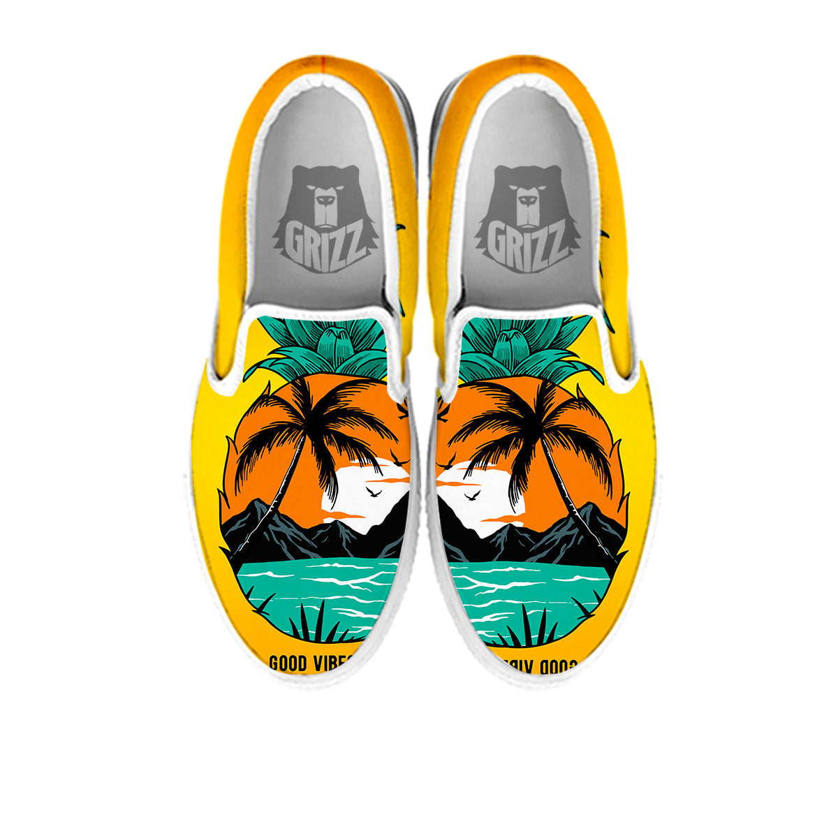 Yellow Pineapple Aloha Tropical Island Print White Slip On Shoes-grizzshop