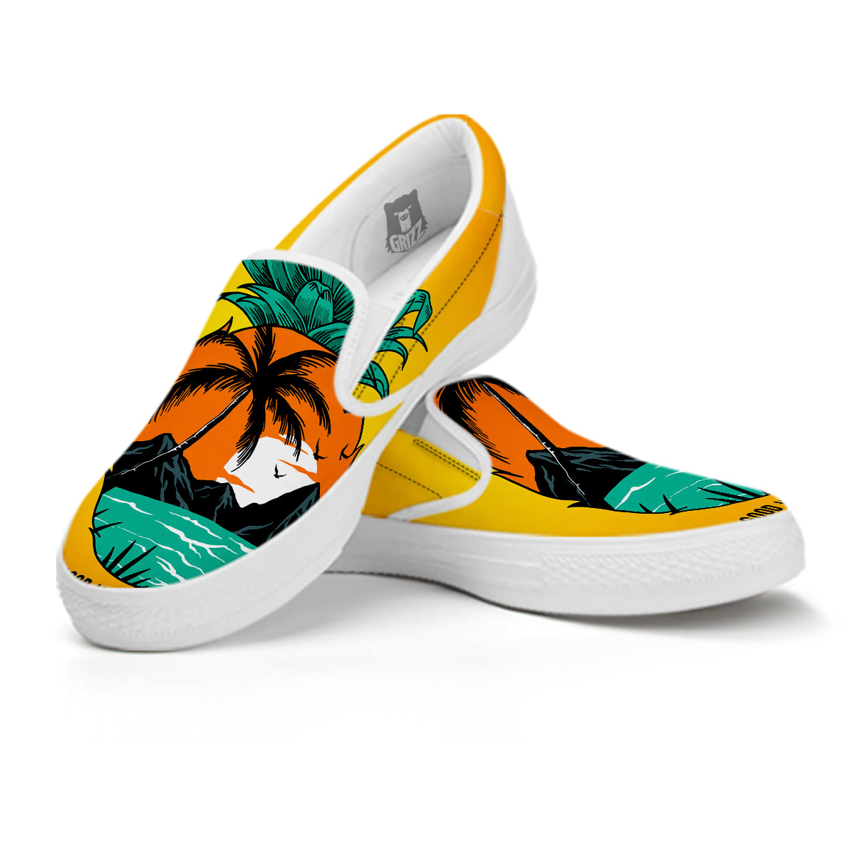 Yellow Pineapple Aloha Tropical Island Print White Slip On Shoes-grizzshop
