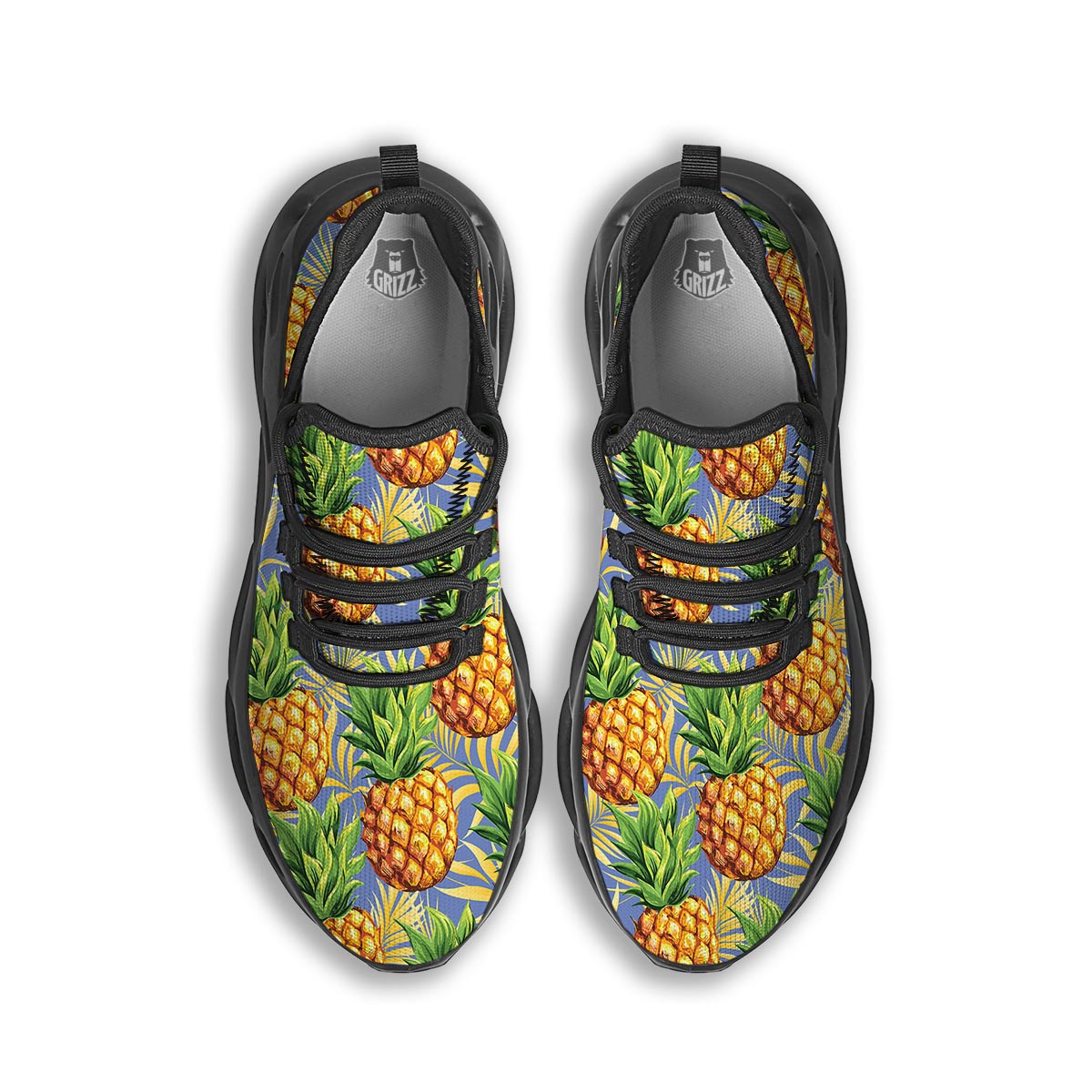 Yellow Pineapple Hawaiian Print Black Running Shoes-grizzshop