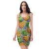Yellow Pineapple Hawaiian Print Bodycon Dress-grizzshop