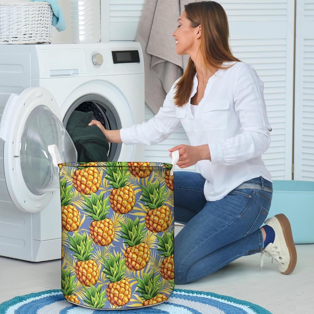 Yellow Pineapple Hawaiian Print Laundry Basket-grizzshop