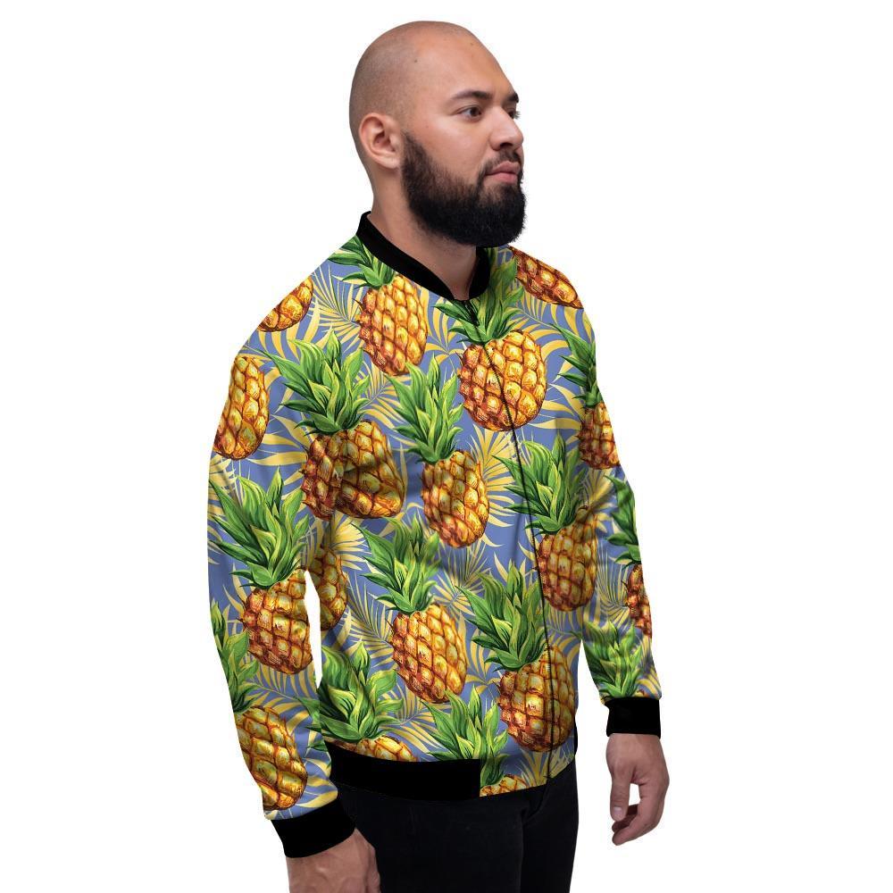 Yellow Pineapple Hawaiian Print Men's Bomber Jacket-grizzshop