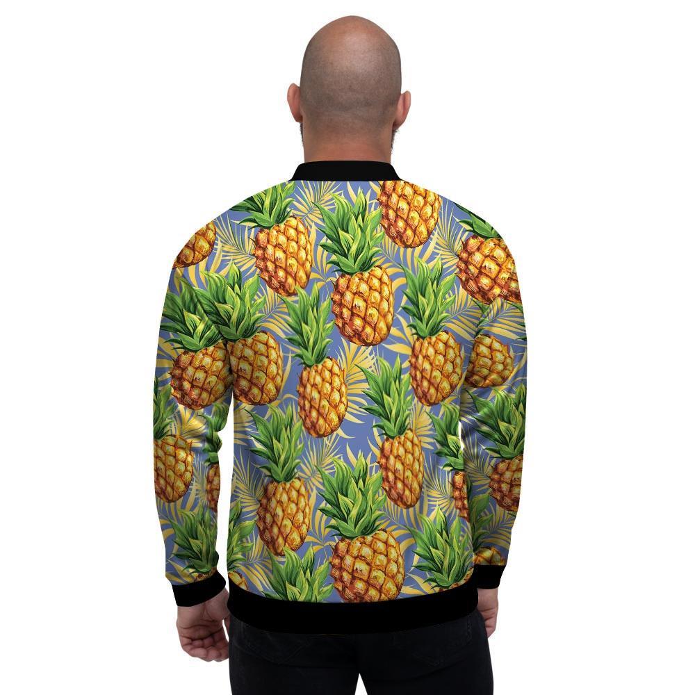 Yellow Pineapple Hawaiian Print Men's Bomber Jacket-grizzshop