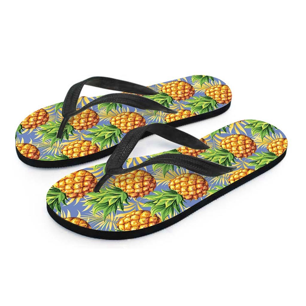 Yellow Pineapple Hawaiian Print Men's Flip Flops-grizzshop