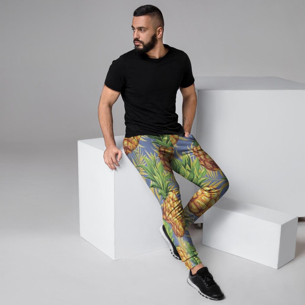 Yellow Pineapple Hawaiian Print Men's Joggers-grizzshop