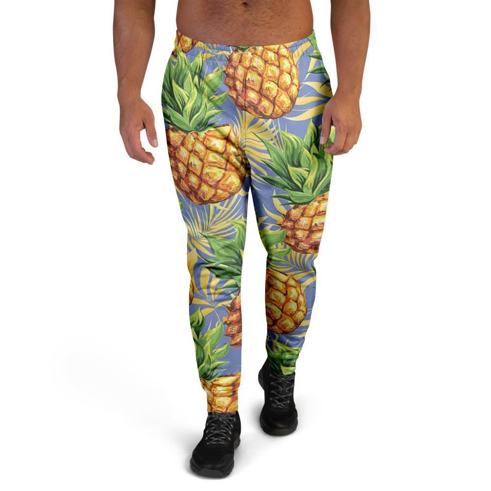 Yellow Pineapple Hawaiian Print Men's Joggers-grizzshop