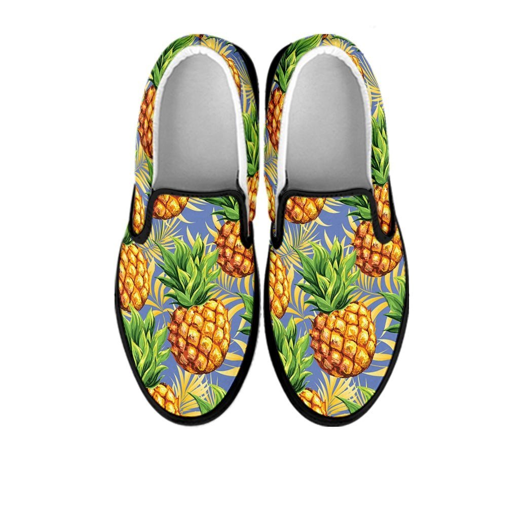 Yellow Pineapple Hawaiian Print Men's Slip On Sneakers-grizzshop