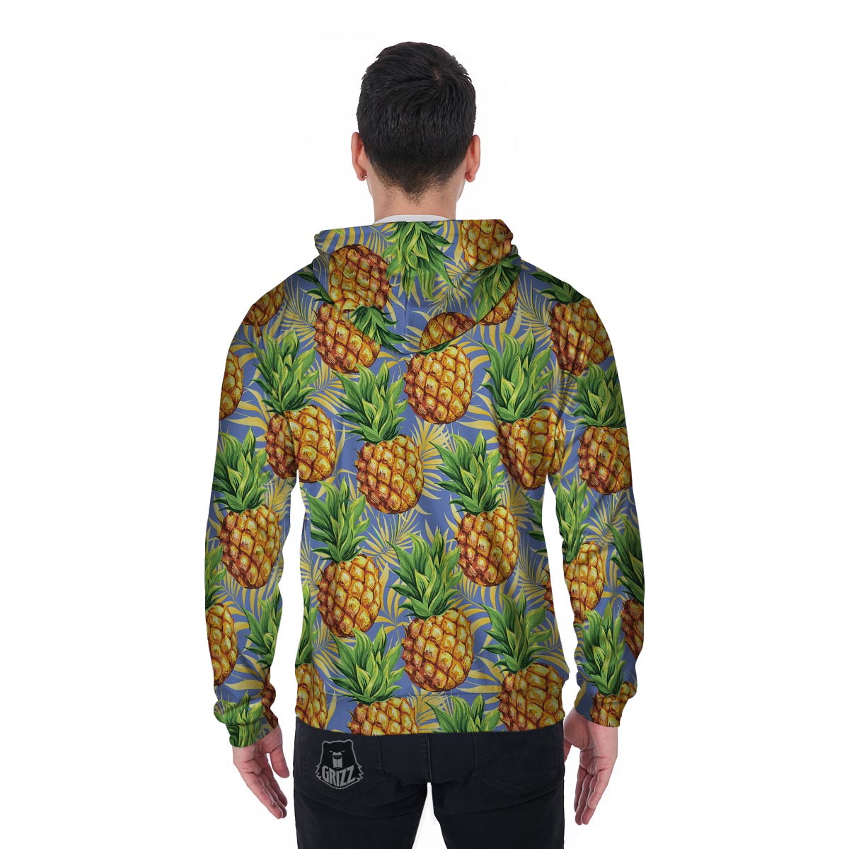 Yellow Pineapple Hawaiian Print Men's Zip Up Hoodie-grizzshop