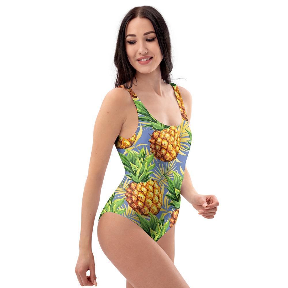 Yellow Pineapple Hawaiian Print One Piece Swimsuite-grizzshop