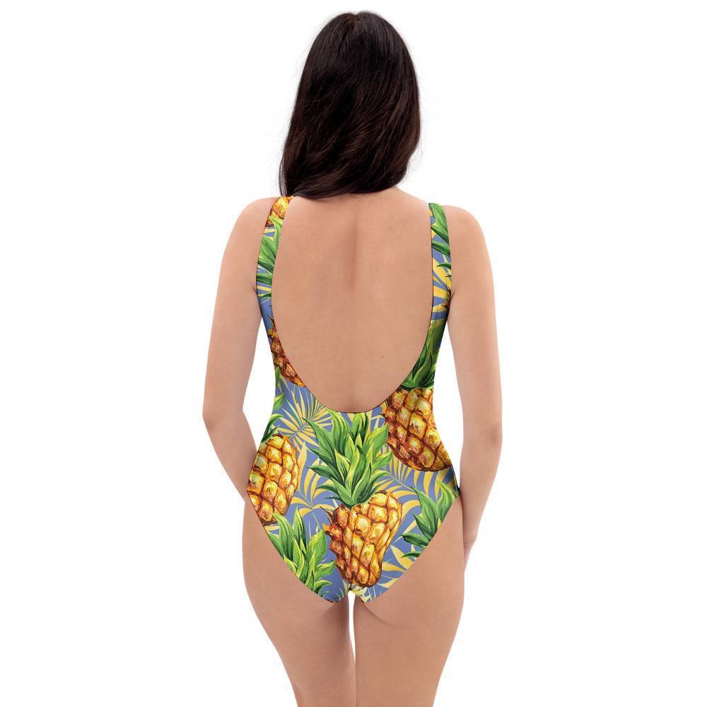 Yellow Pineapple Hawaiian Print One Piece Swimsuite-grizzshop
