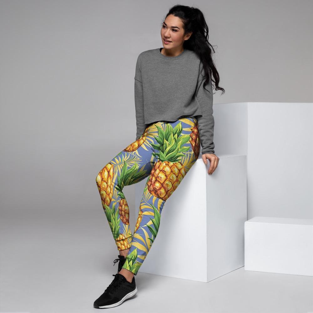 Yellow Pineapple Hawaiian Print Women's Joggers-grizzshop