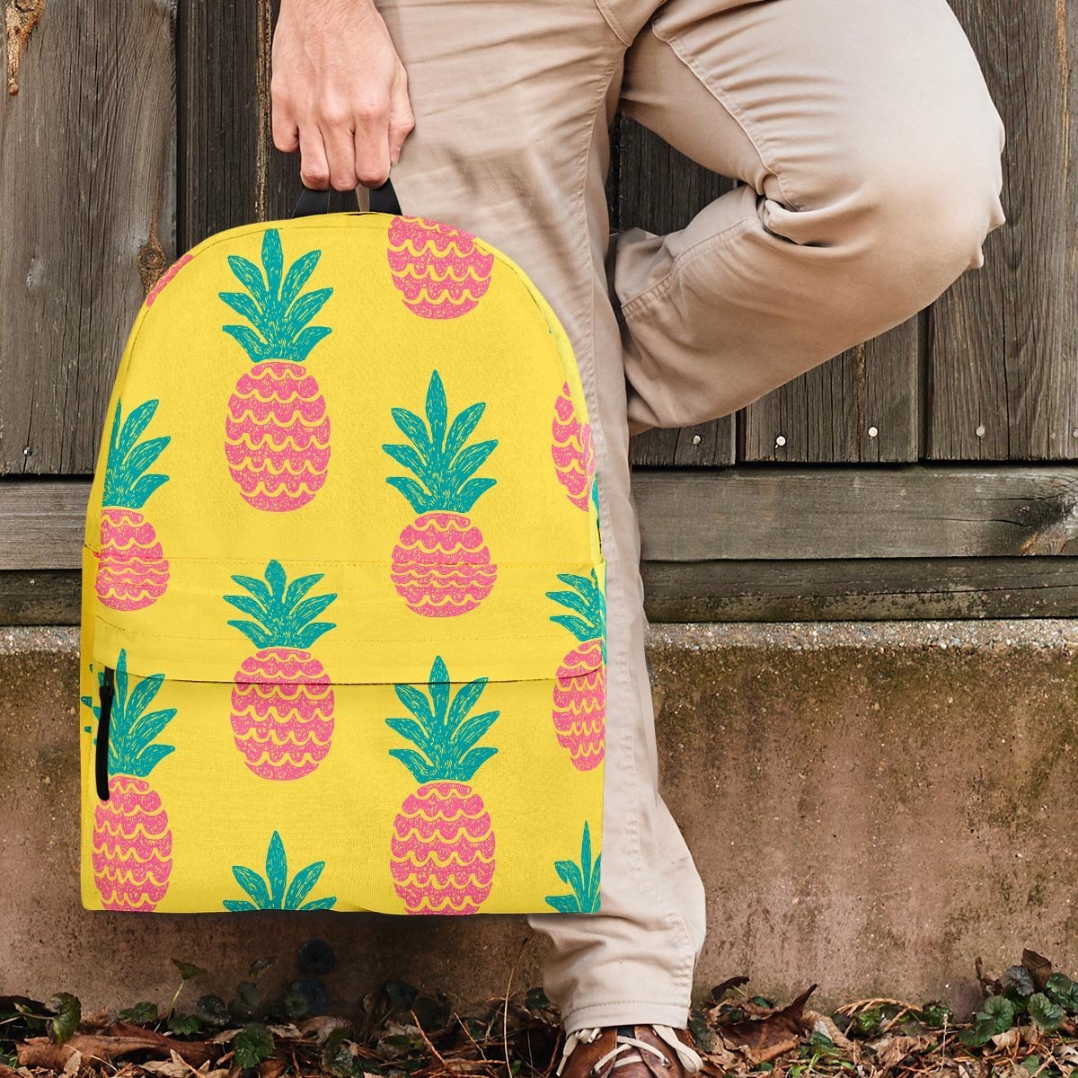 Yellow Pineapple Print Backpack-grizzshop