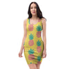 Yellow Pineapple Print Bodycon Dress-grizzshop