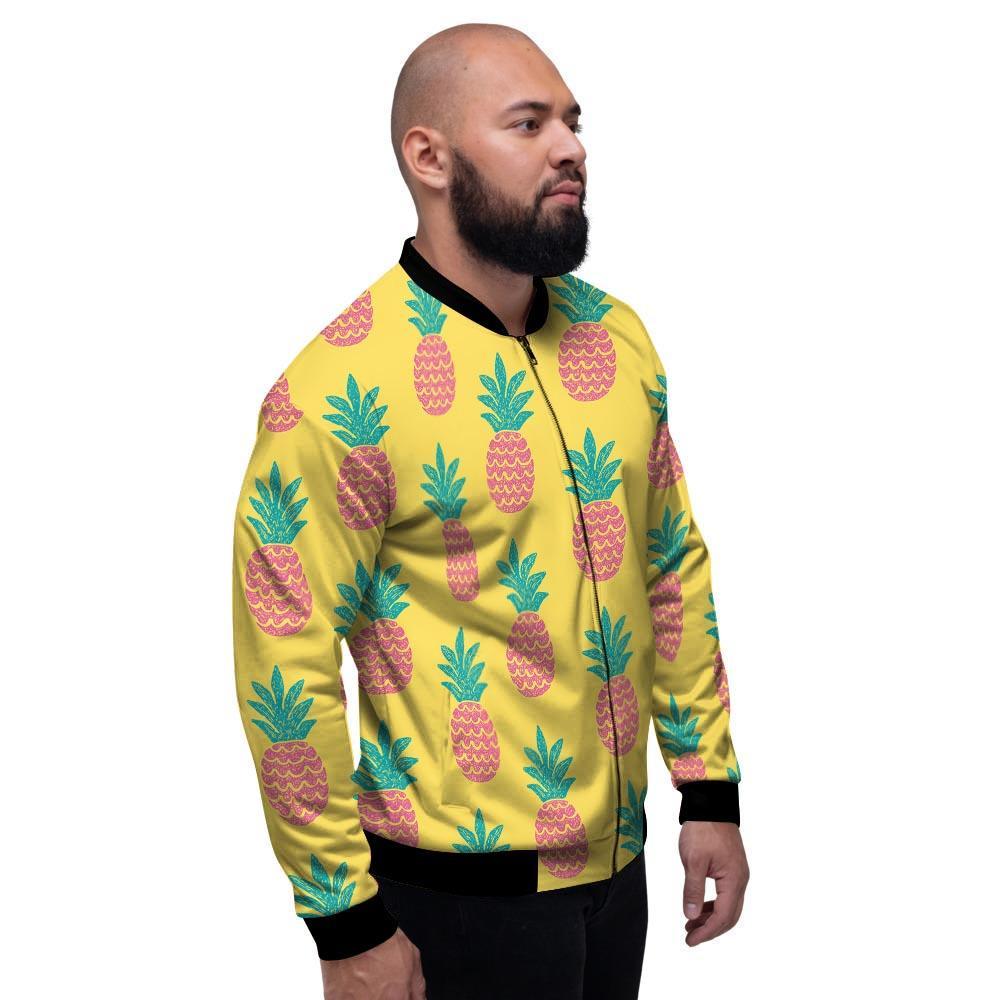 Yellow Pineapple Print Men's Bomber Jacket-grizzshop