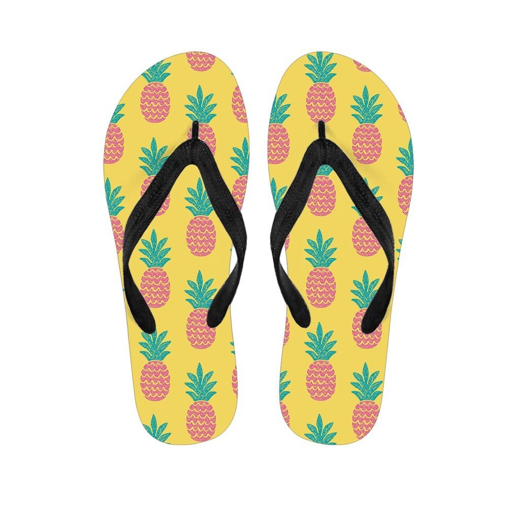 Yellow Pineapple Print Men's Flip Flops-grizzshop