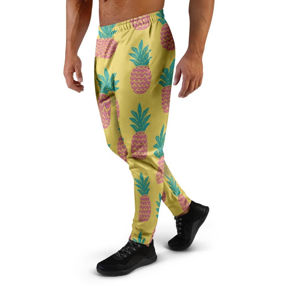 Yellow Pineapple Print Men's Joggers-grizzshop