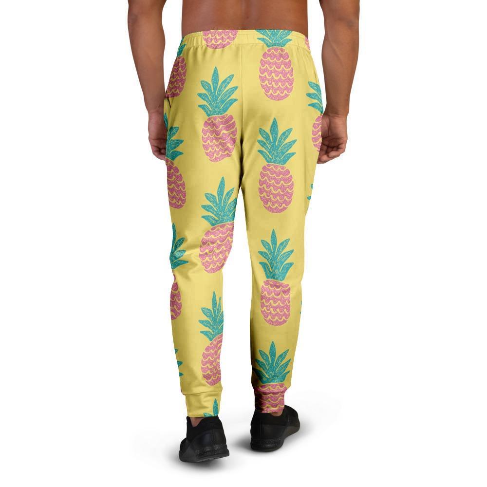 Yellow Pineapple Print Men's Joggers-grizzshop