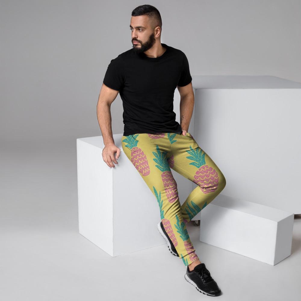 Yellow Pineapple Print Men's Joggers-grizzshop
