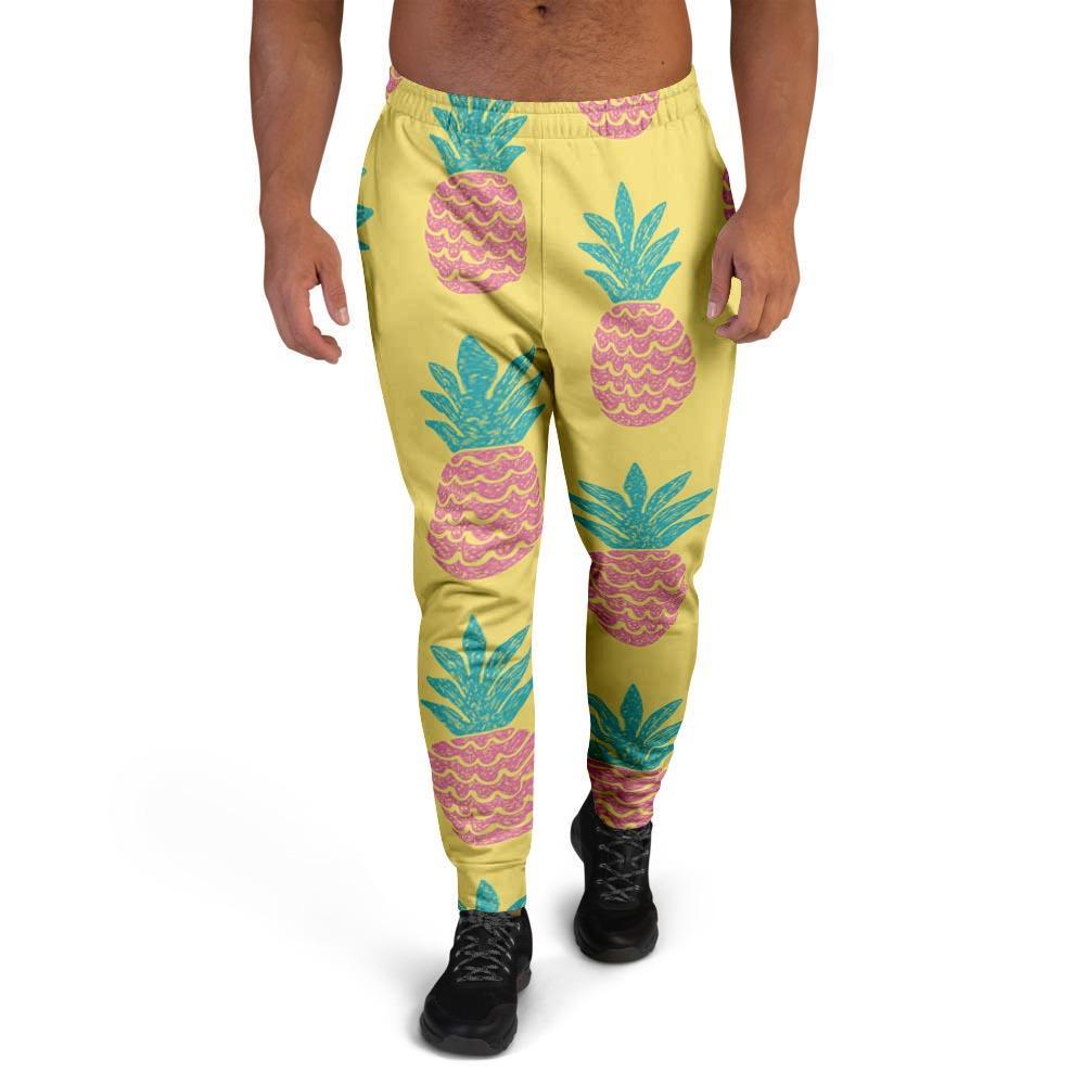 Yellow Pineapple Print Men's Joggers-grizzshop