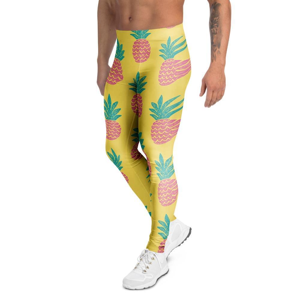 Yellow Pineapple Print Men's Leggings-grizzshop